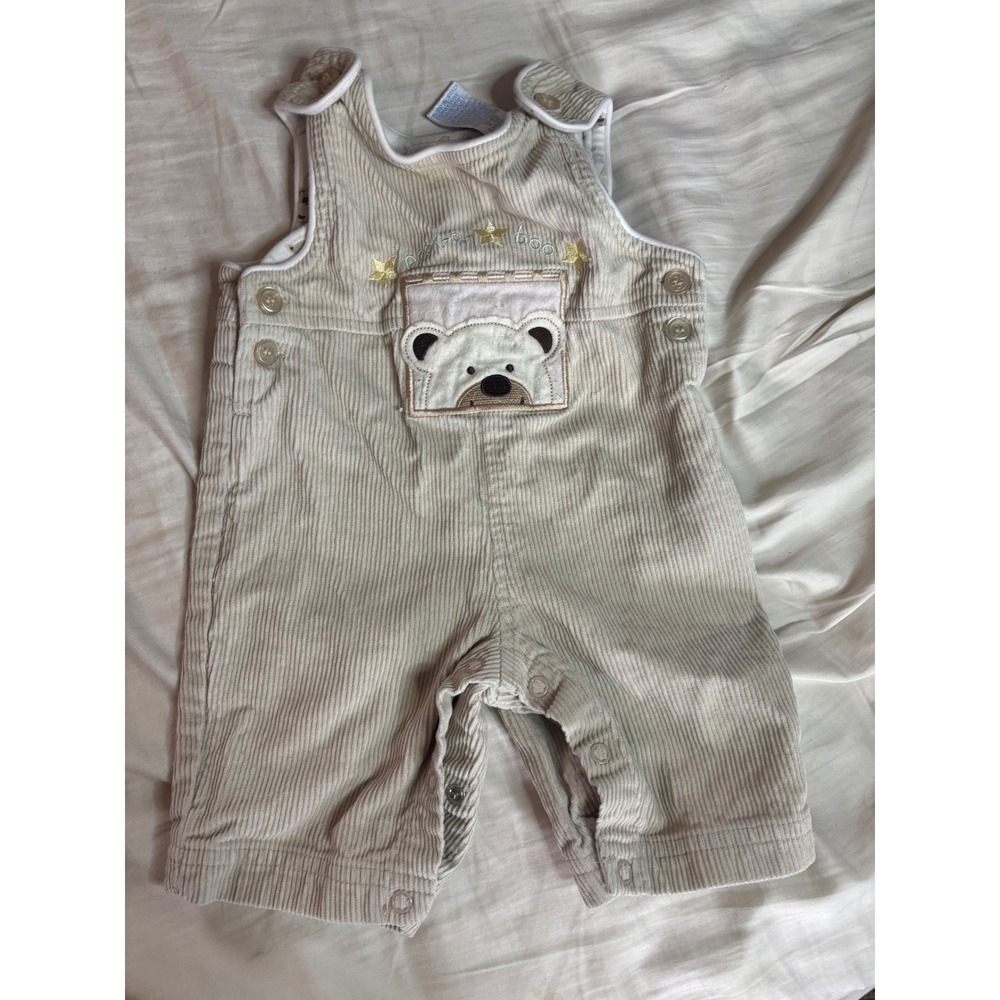 Miniwear Classics Tan Corduroy Bear Overalls Peek-A-Boo Baby 0-3M 100% Cotton